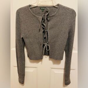 Wild fable Gray Ribbed Cropped Multi Tie-Front Sweater XS/S